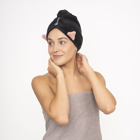 Turban kąpielowy MOMO WAY czarny kot | ręcznik 