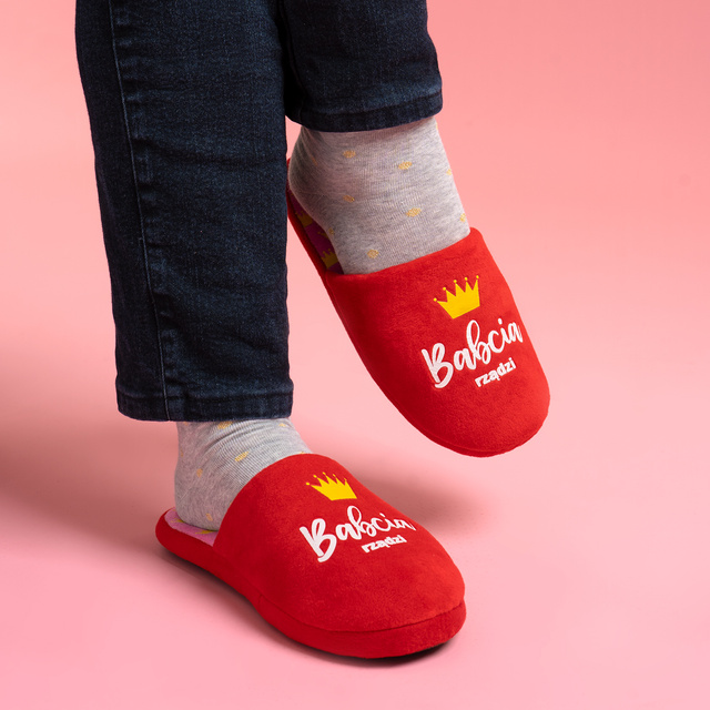 Grandma Rules Slippers + Keychain Gift Set