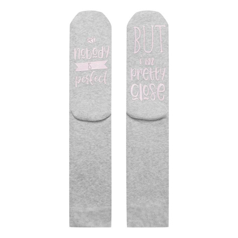 Gray long women's SOXO socks with inscriptions funny terry gift