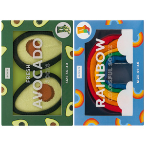 Set of 2x Women's Socks | Men's SOXO | Avocado in box | Rainbow in box | fun socks for Her | for Him Unisex | Perfect for a gift