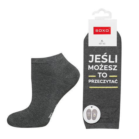 Gray SOXO men's socks with funny polish inscriptions