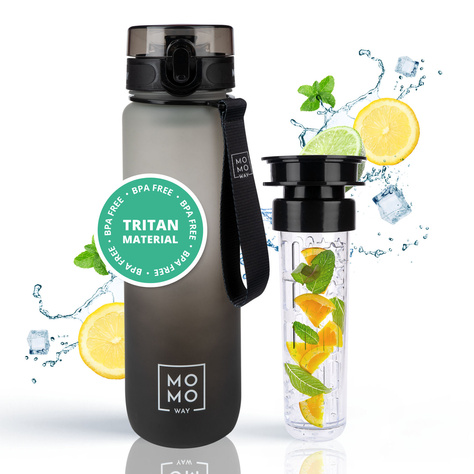 MOMO WAY Water bottle  gray-black | gift idea | BPA free | Tritan