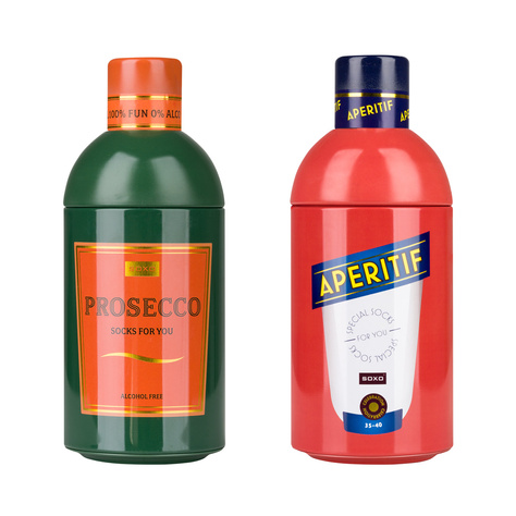 Set of 2x SOXO GOOD STUFF women's socks funny Prosecco and Aperitif in a gift bottle
