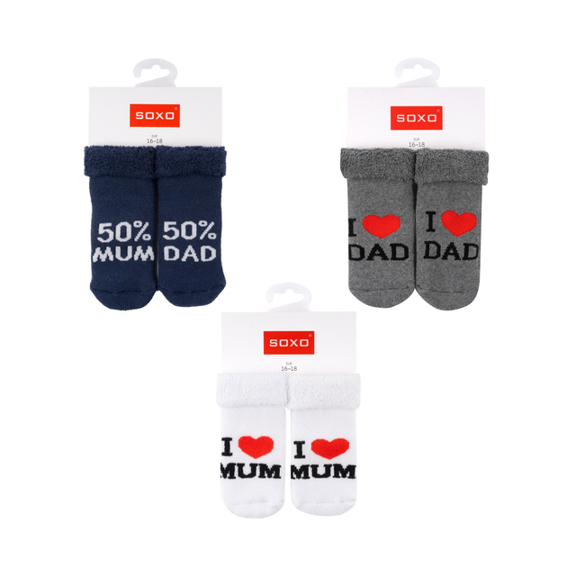 Set of 3x SOXO baby socks navy blue with inscriptions