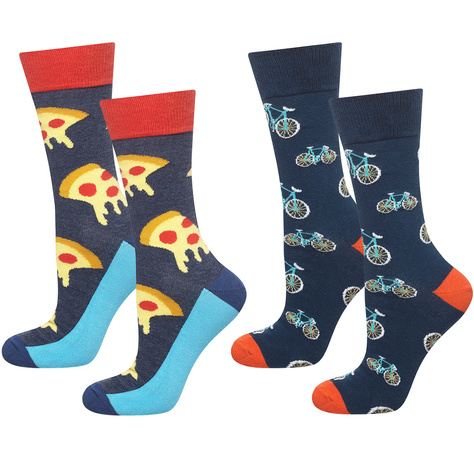 Set 2x Colorful SOXO GOOD STUFF men's socks funny gift Pizza Bicycle