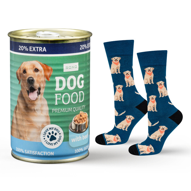 SOXO labrador men's socks in a can
