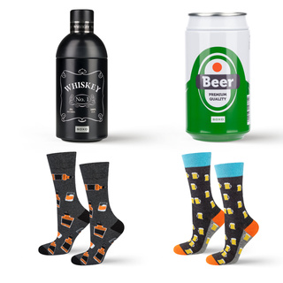 Whiskey Bottle and Beer Can Socks 2-Pack