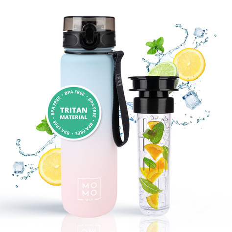 MOMO WAY Water bottle blue and pink | ideal for travel | BPA free | Tritan