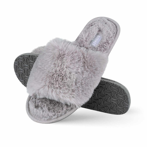 Women's slippers SOXO fur with a hard TPR sole