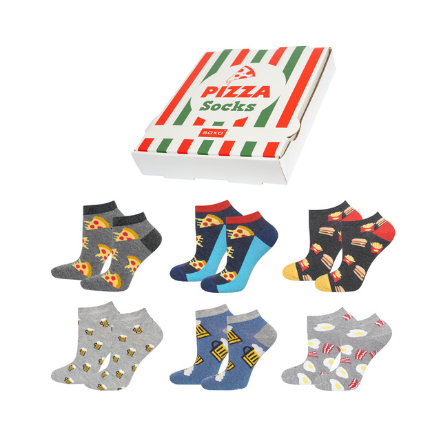 Set of 6x SOXO GOOD STUFF men's socks in a pizza box