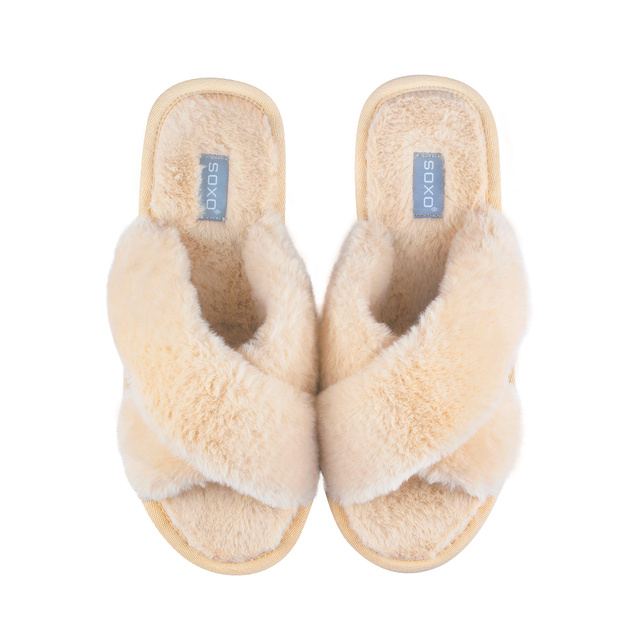 SOXO women's soft beige slippers in gift box with stickers