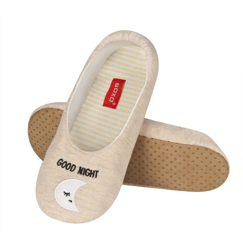 Women's beige SOXO ballerina slippers with inscriptions and a soft sole