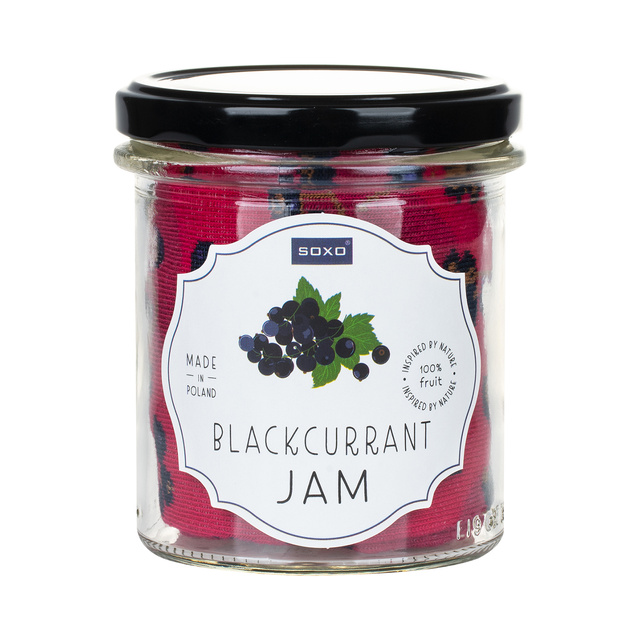 Women's SOXO GOOD STUFF socks with blackcurrant jam in a jar