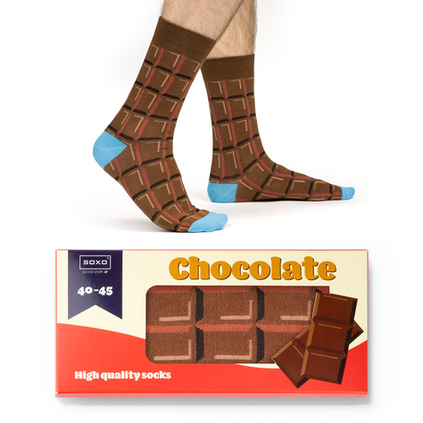 Colorful men's socks SOXO GOOD STUFF a bar of chocolate