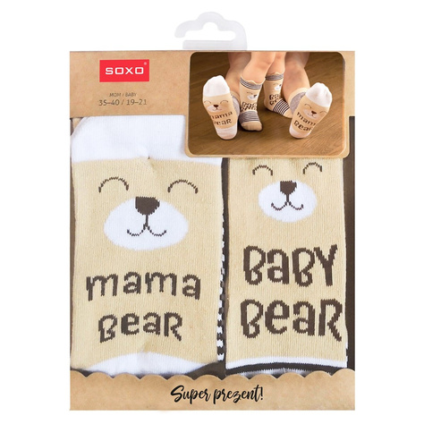 A set of socks for mother and child SOXO cotton teddy bear with Polish inscriptions