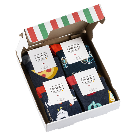 Set of 4x SOXO GOOD STUFF men's socks in a pizza box