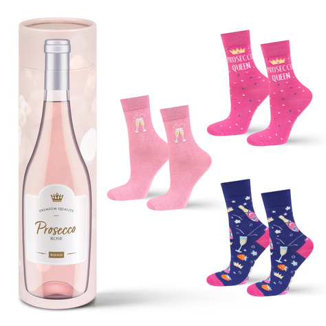 Set of 3x SOXO Prosecco women's socks in a tube | gift perfect for her 