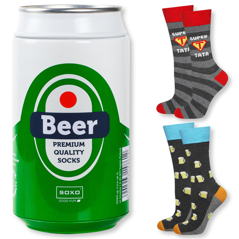 Gift for Dad: 1x Men's Socks Colorful SOXO Beer and 1x Men's Socks with the inscription "Super Tata"