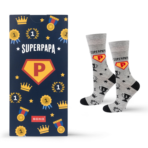 Colorful SOXO men's socks with the inscription "SuperPapa" | Father's Day gift