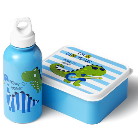 A set of lunchbox water bottle and container for breakfast for a child