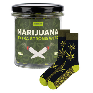 Men's colorful SOXO GOOD STUFF marijuana socks in a jar funny cotton