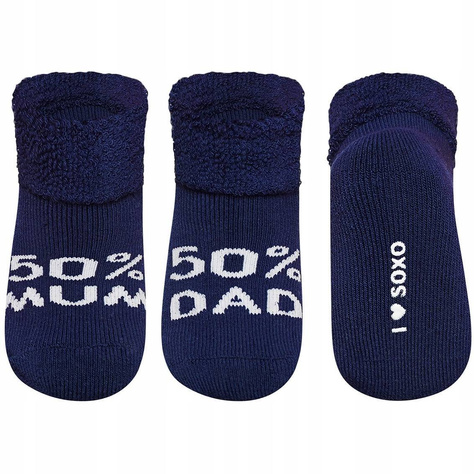 SOXO navy blue baby socks with inscriptions