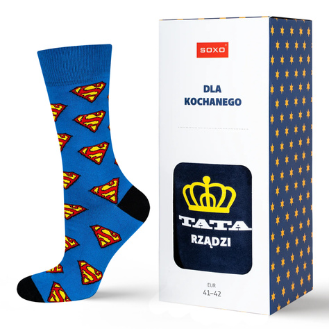 Set of 1x Colorful SOXO Superman socks and 1x Men's slippers