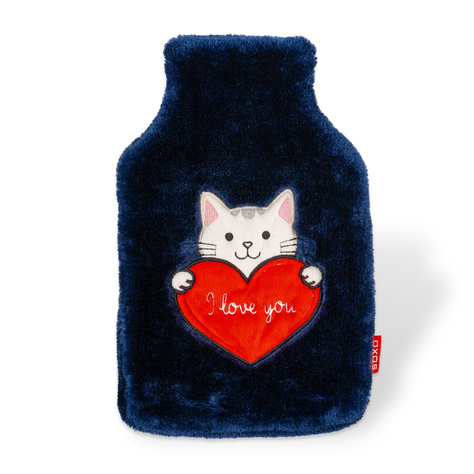  Hot water bottle SOXO kitten with heart, navy blue, 1.8 L