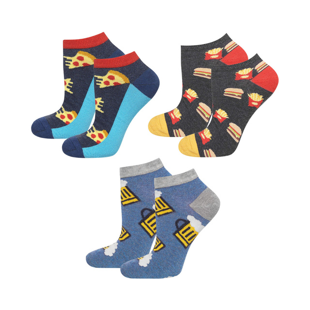 Set of 3x Colorful men's feet SOXO GOOD STUFF cotton pizza