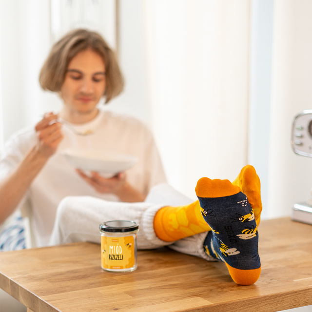 Men's colorful SOXO GOOD STUFF socks with funny cotton honey in a jar