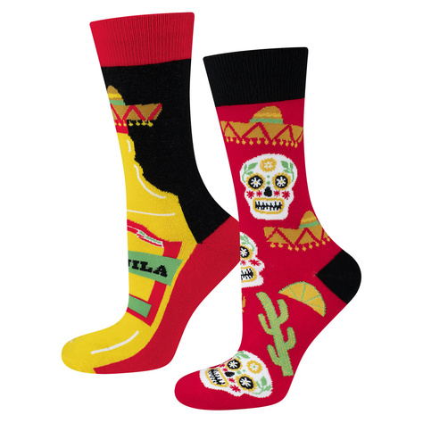 Set of 2x Colorful SOXO GOOD STUFF Socks Tequila in a bottle and beer in a can funny cotton