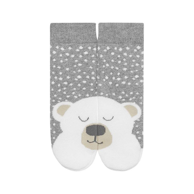 Warm SOXO gray children's socks, a teddy bear with warm terry cloths