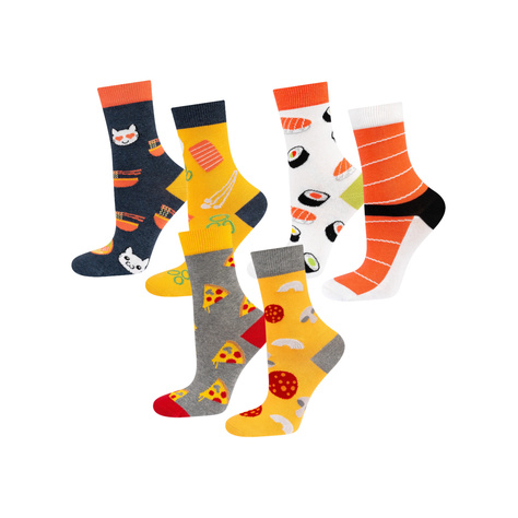 Set of 3x Colorful SOXO women's socks mismatched Pizza gift