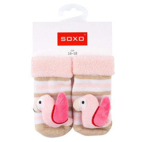 Set 3x Colorful SOXO baby socks with a rattle and ABS