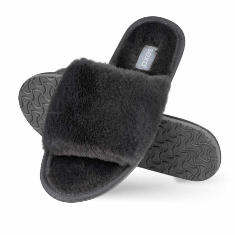 Women's slippers SOXO fur with a hard TPR sole