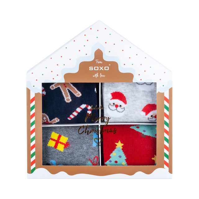 Set 4x Colorful women's socks SOXO GOOD STUFF merry Christmas gift cotton socks