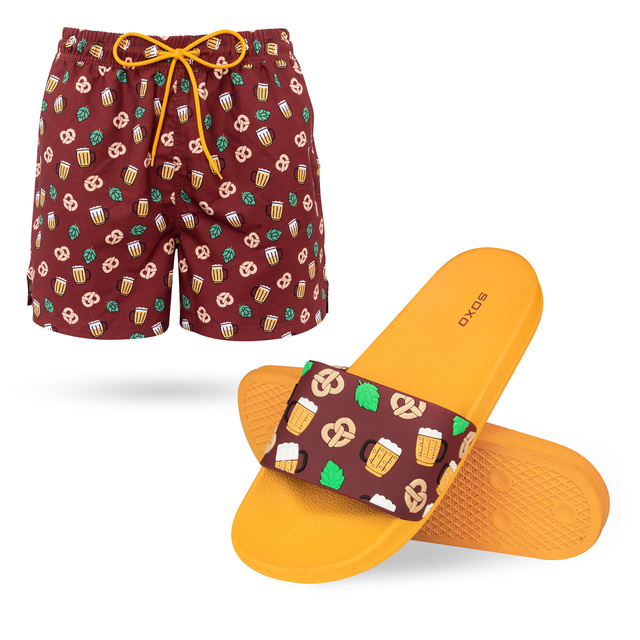 Swim trunks + flip-flops beer pattern