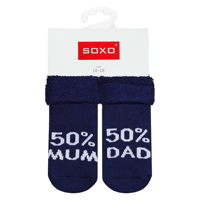 SOXO navy blue baby socks with inscriptions
