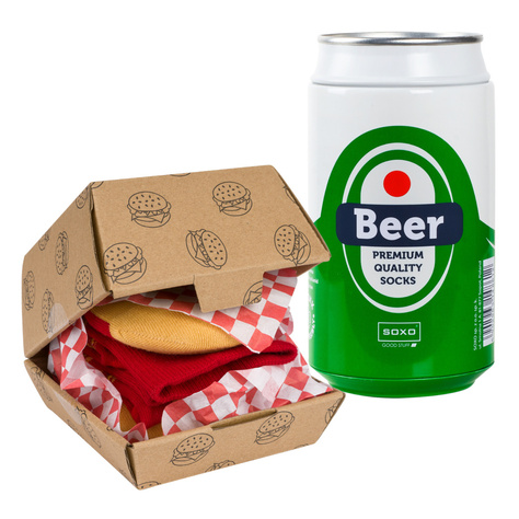 Men's Socks SOXO | Hamburger in a box | Beer in a can | Funny gift for him