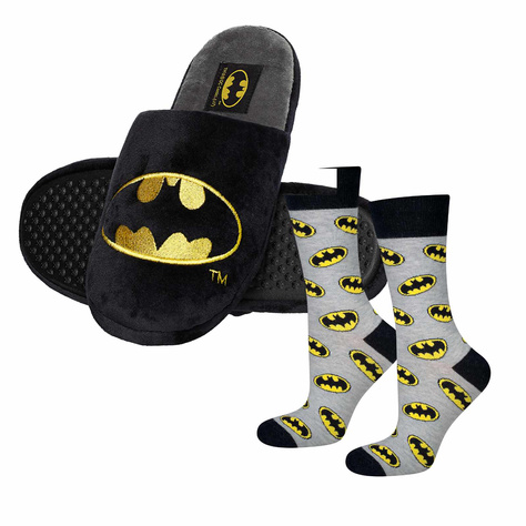 Set of 1x SOXO Batman men's colorful socks and 1x Batman men's slippers 