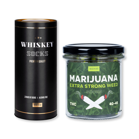 Set of 4x SOXO Men's Socks | Boy's Day | Whiskey in a tube | Marijuana in a jar | as a gift for Him