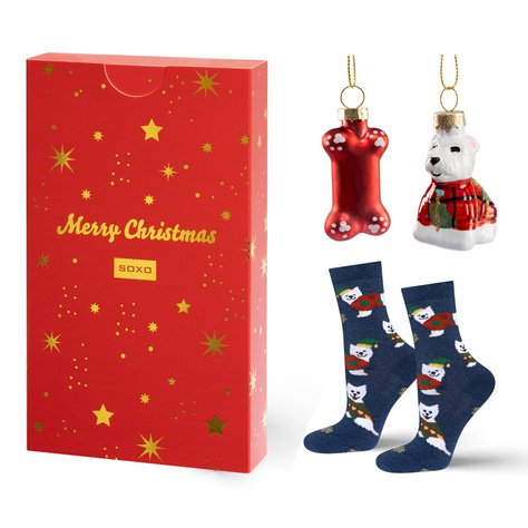 Set of Soxo men's and women's socks and Christmas ornaments