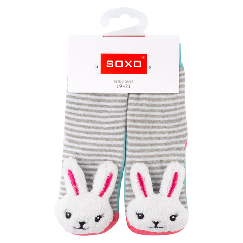 Set 2x Colorful SOXO baby socks with a rattle and ABS