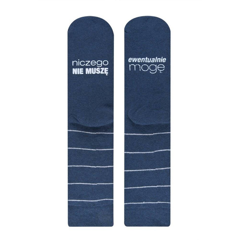 Navy blue women's SOXO long socks with Polish inscriptions funny terry gift