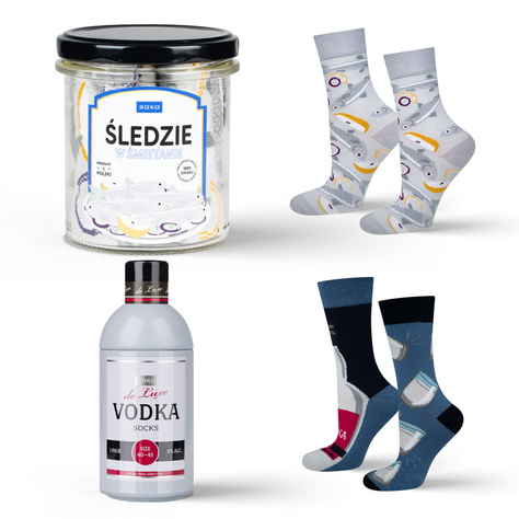 Set of 2x Men's Socks SOXO | Boy's Day | Vodka in a bottle | Herring in cream in a jar | as a gift for Him