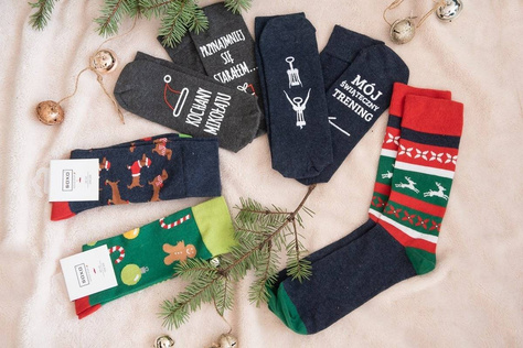 Funny Christmas socks SOXO GOOD STUFF for men with christmas decorations