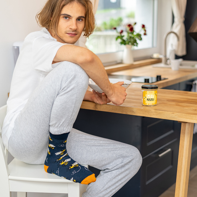 Men's colorful SOXO GOOD STUFF socks with funny cotton honey in a jar