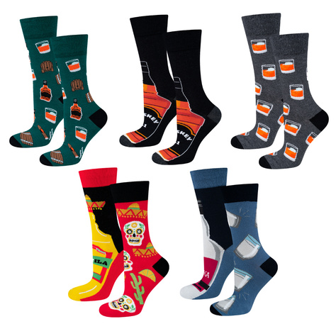 Set of 5x Colorful SOXO GOOD STUFF Socks Whiskey Tequila Vodka for a Gift