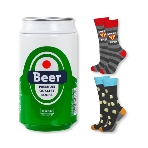 Gift for Dad: 1x Men's Socks Colorful SOXO Beer and 1x Men's Socks with the inscription "Super Tata"