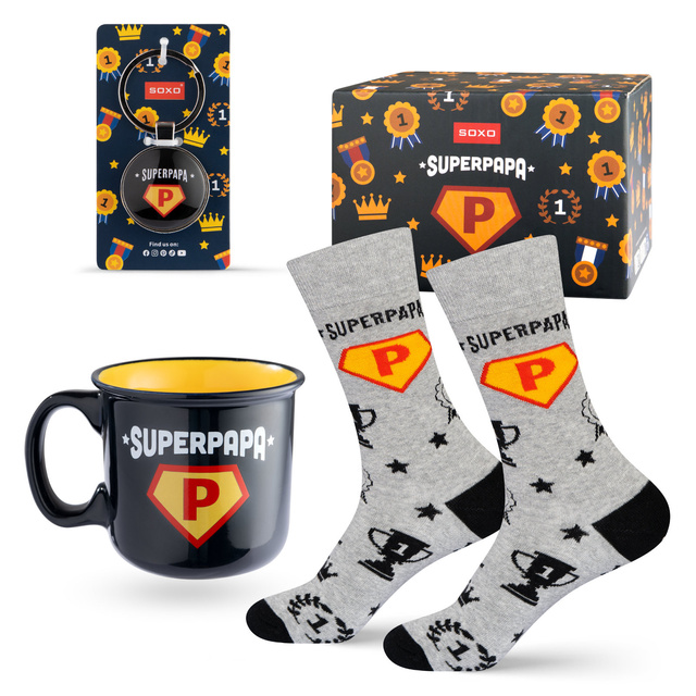 Zestaw Skarpetki Super Papa + Kubek + Brelok